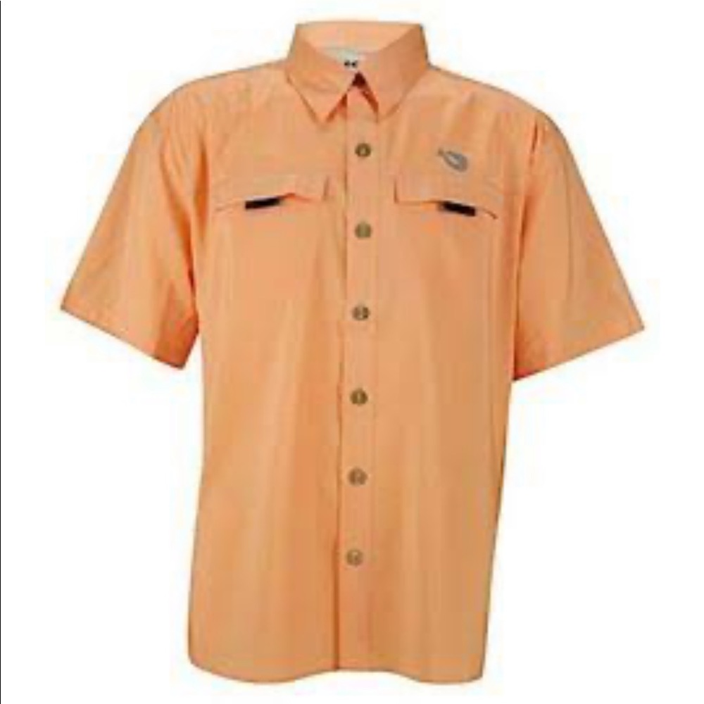 Orange shirt with Mojo fishing buttons. New L